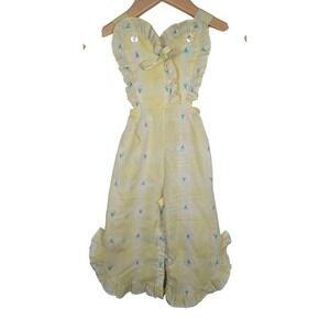 Penneys Toddletime Vtg Romper Jumpsuit 18-24M Yellow Floral Ruffle cottagecore